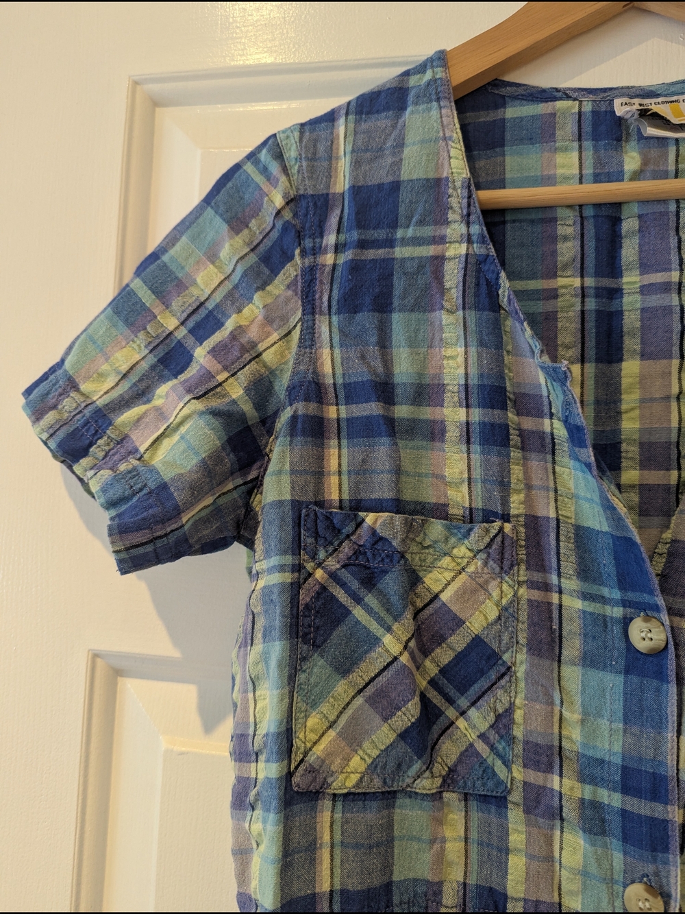 Vintage 90s Blue Plaid Midi Maxi Button Front Cotton Dress Cottagecore Country S - Picture 5 of 13